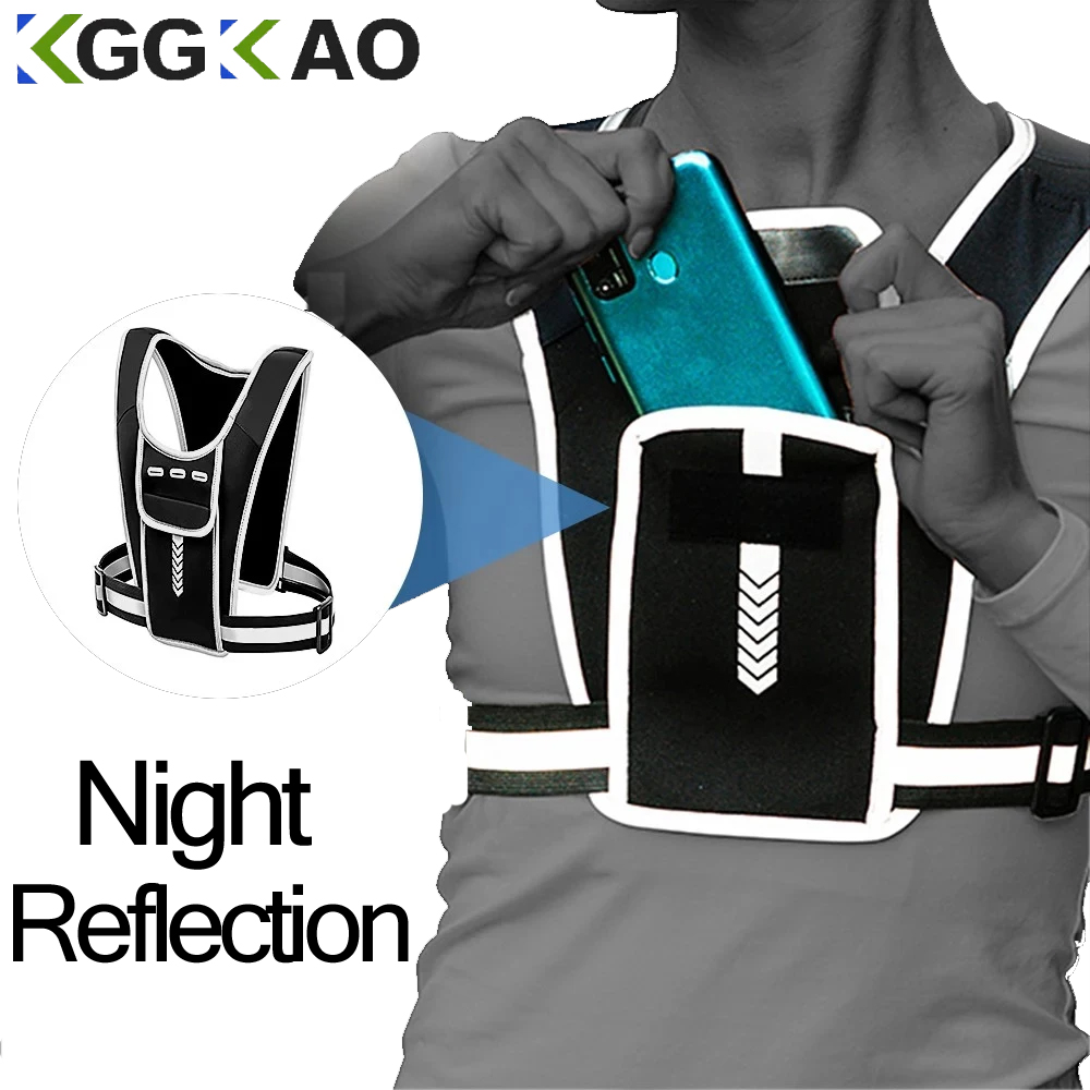 Reflective Running Gear Vest - 남녀공용 러닝 조끼, 방수 휴대폰 및